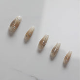 Vibeficant Progel Glitter Pastel Ombre Handmade Gel Press on Nails Medium Coffin Silver Butterfly Design